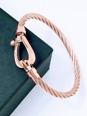 ⚓ 18k Gold Plated Braided Cable Bracelet 316L Steel | Horseshoe Clasp Love